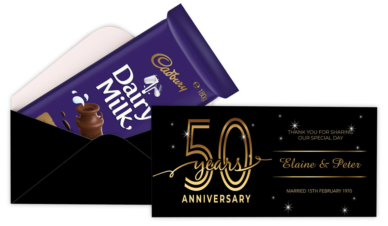 Big Number Gold Anniversary Personalised Cadbury Bar Box