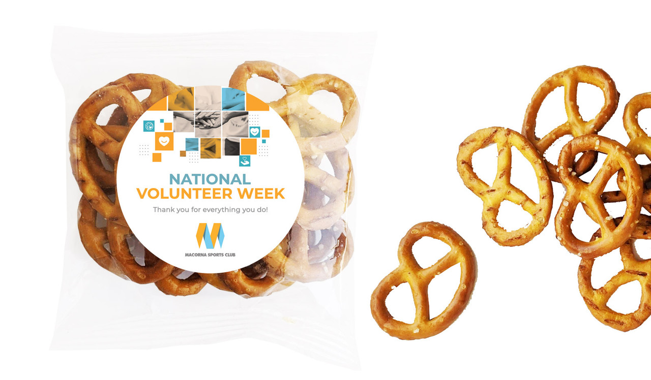 Company Colours National Volunteer Week Personalised Bag Of Pretzels