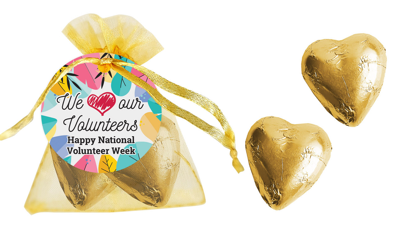 We Love Volunteer Week Organza Bags With Hearts