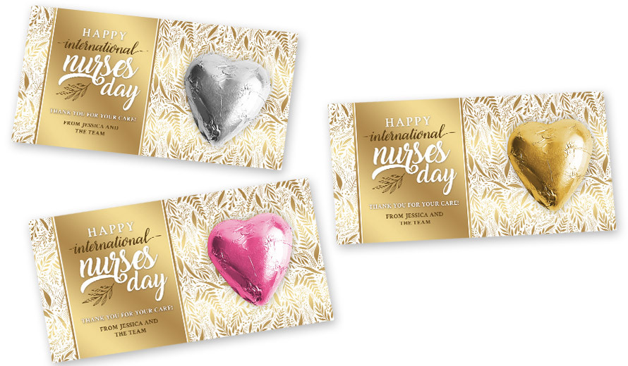 Seamless Gold Leaves Nurses Day Chocolate Heart Card