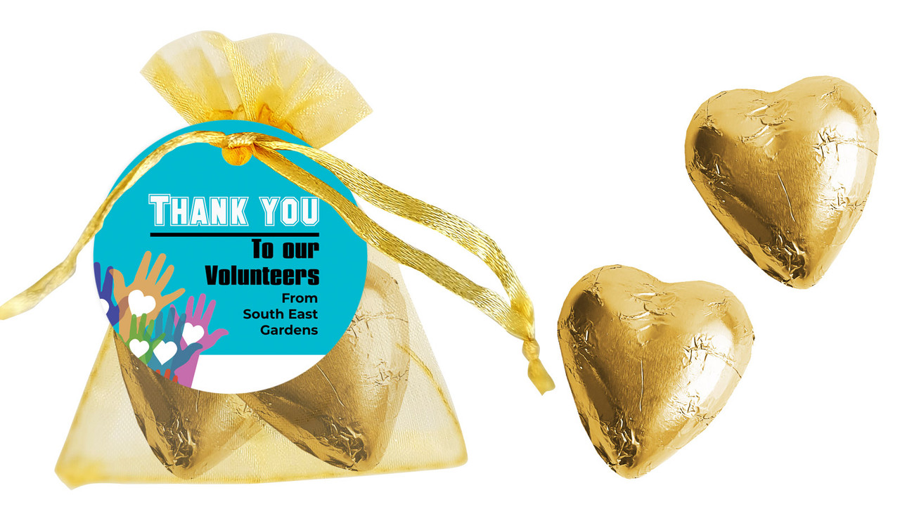 Hands Up National Volunteer Week Organza Bags With Hearts