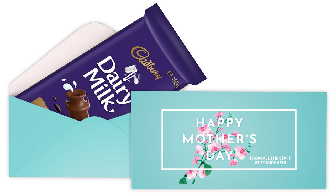 Pink Blooms On Aqua Mothers Day Personalised Cadbury Bar Box (Box Only)