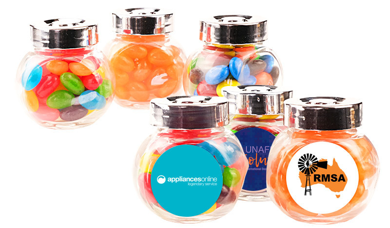 Branded Mini Candy Jars WIth Jelly Beans Or M&Ms