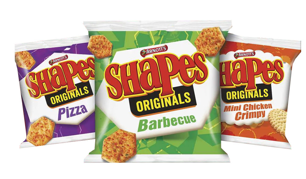 Arnott's Shapes come in BBQ, Pizza and Chicken Crimpy flavours