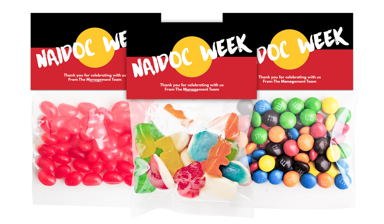 Aboriginal Flag NAIDOC Week Personalised Lolly Bag With Topper