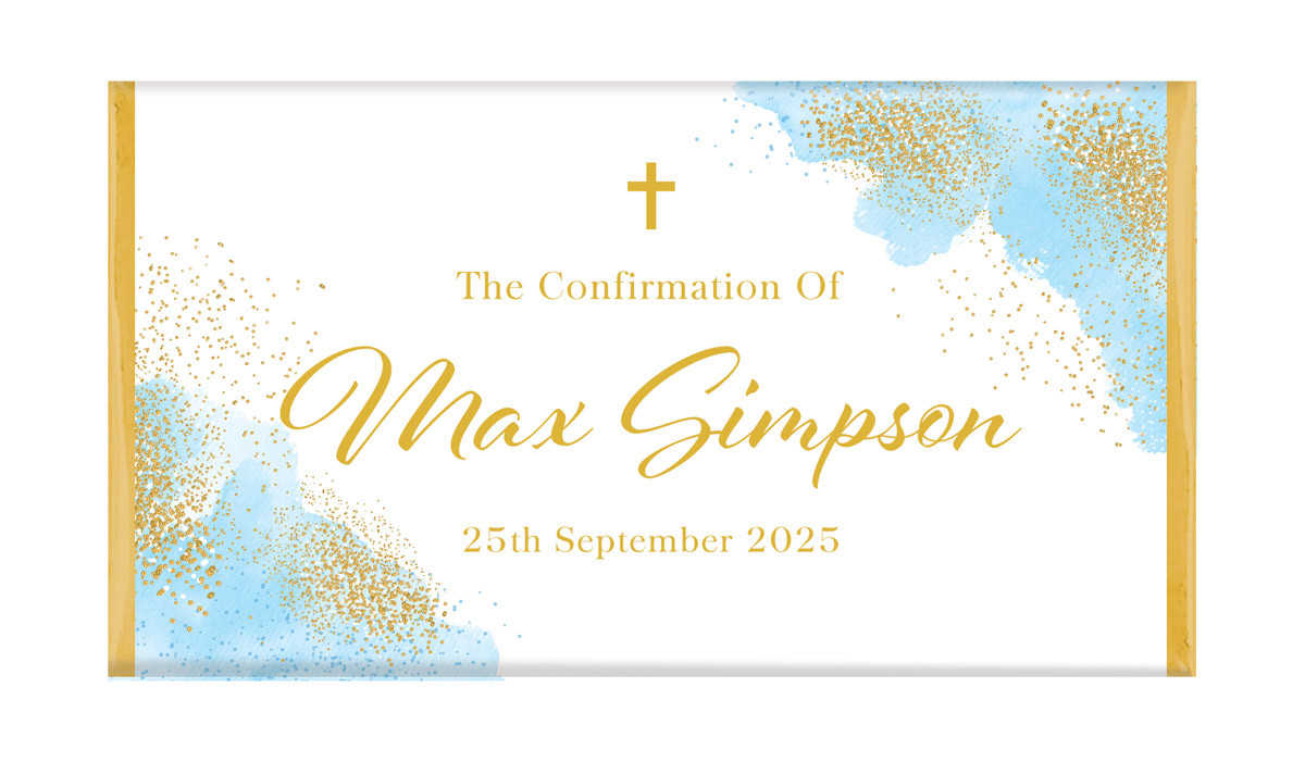 Gold Sparkle on Blue Confirmation Personalised Chocolate Bars
