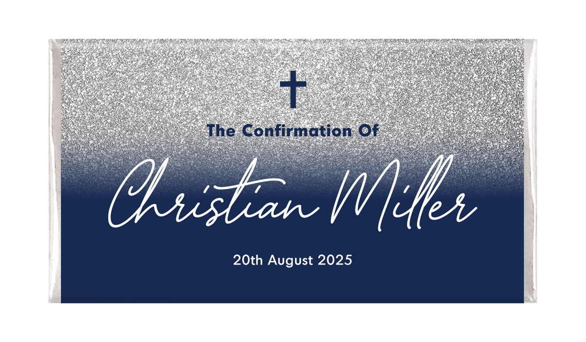 Blue And Silver Glitter Confirmation Personalised Chocolate Bars