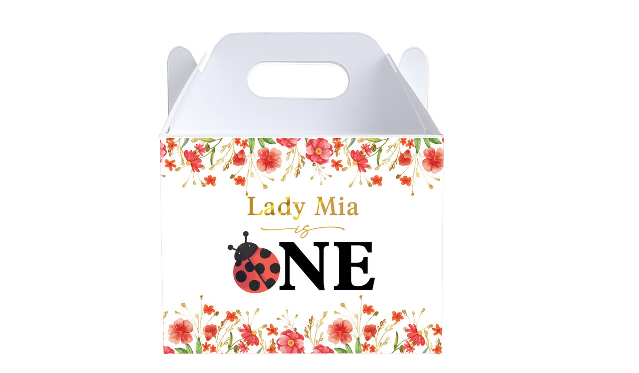 Lady Bug 1st Birthday Party Personalised Gable Favour Box