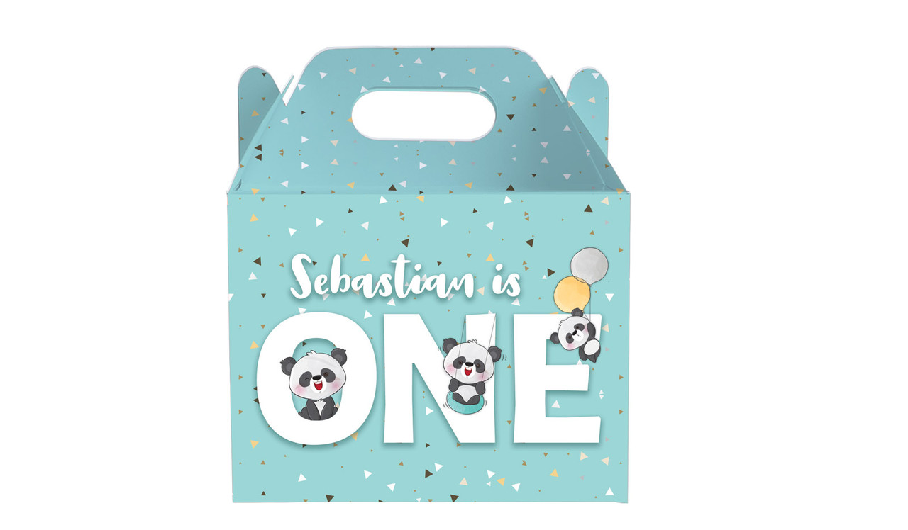 Panda 1st Birthday Party Personalised Gable Favour Box