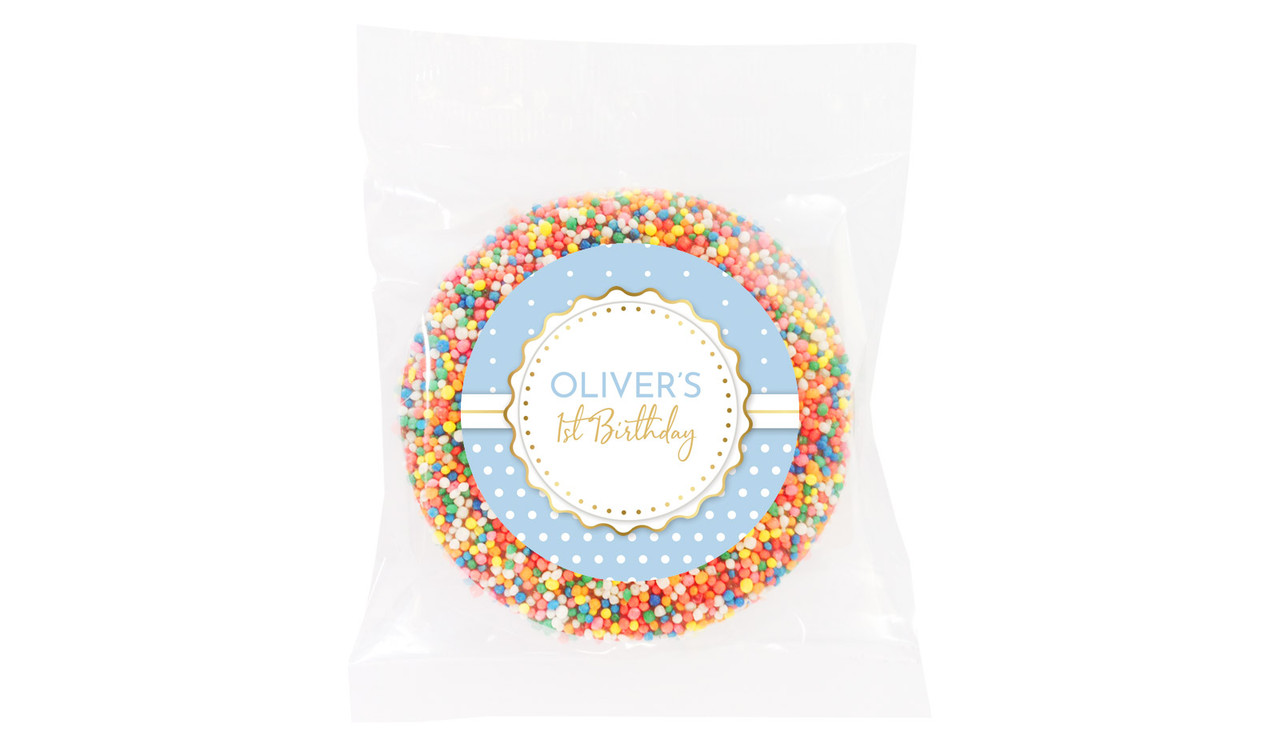 Polkadot Blue Personalised 1st Birthday Giant Chocolate Freckle