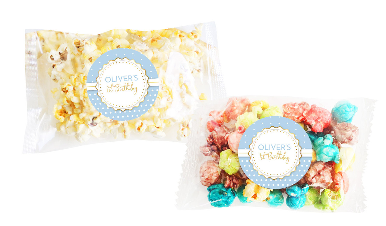 Polkadot Blue Custom 1st Birthday Popcorn Bags