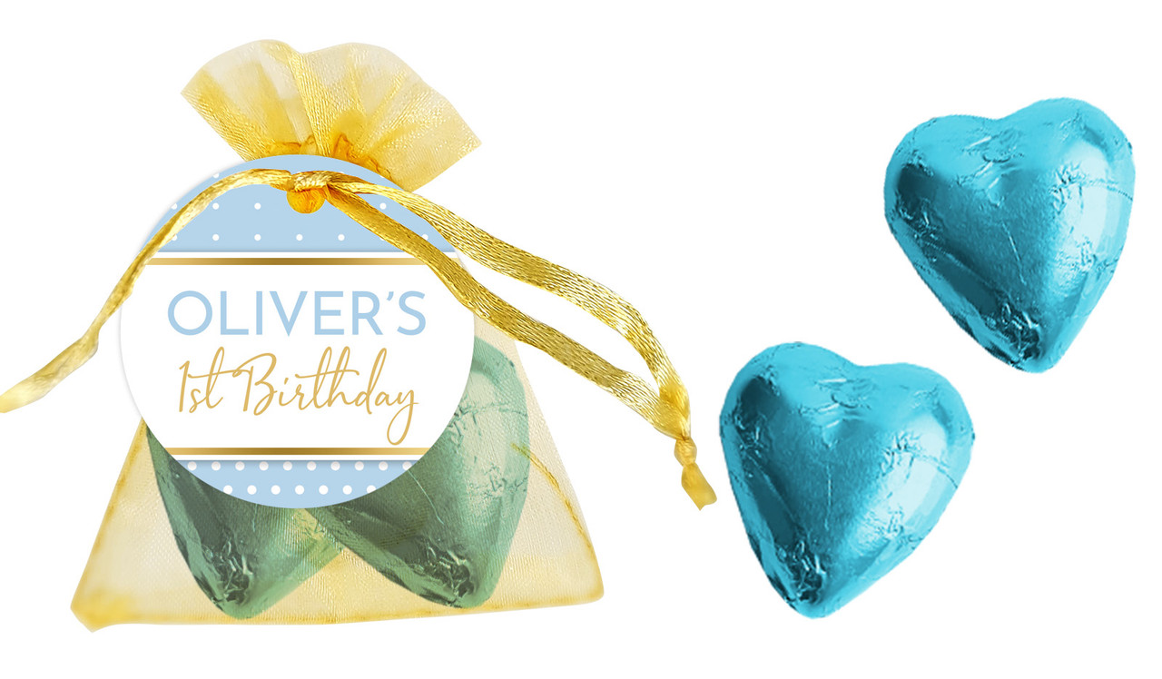 Polkadot Blue 1st Birthday Personalised Organza Bag