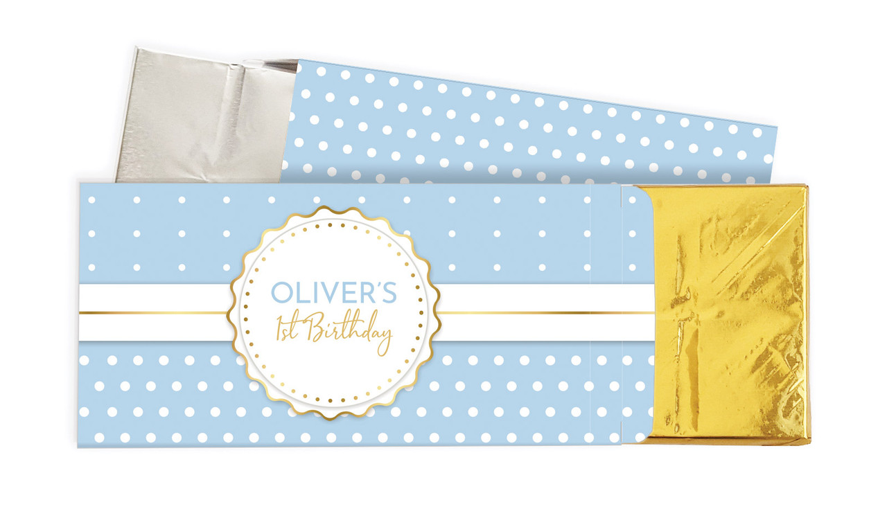 Polkadot Blue 1st Birthday Chocolate Bar In A Box