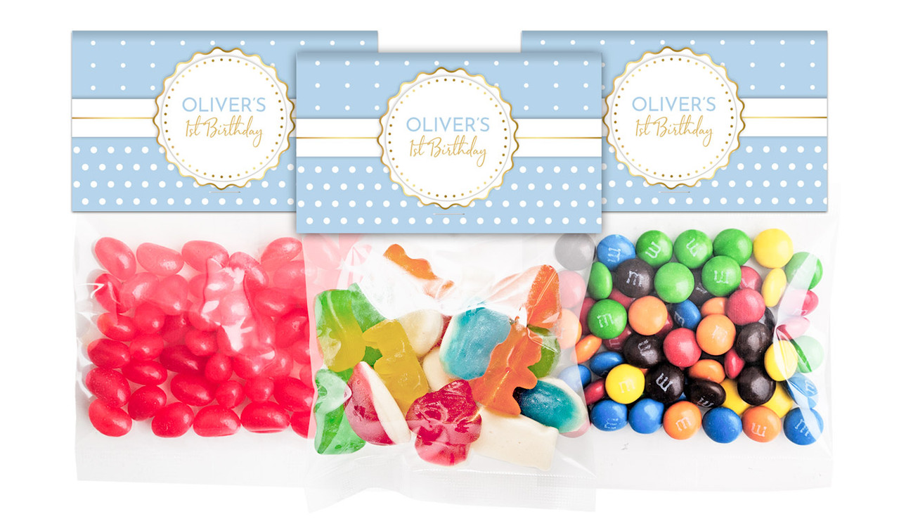 Polkadot Blue Lolly Bags With Custom Topper (Choice Of Filling)