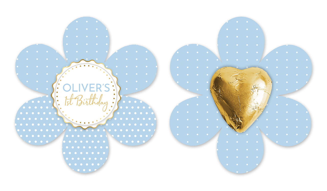 Polkadot Blue 1st Birthday Flower Shaped Card