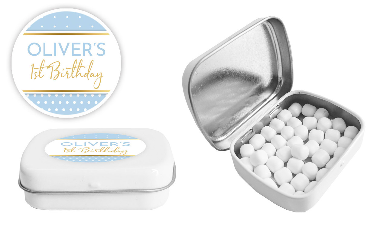 Polkadot Blue 1st Birthday Personalised Mint Tin