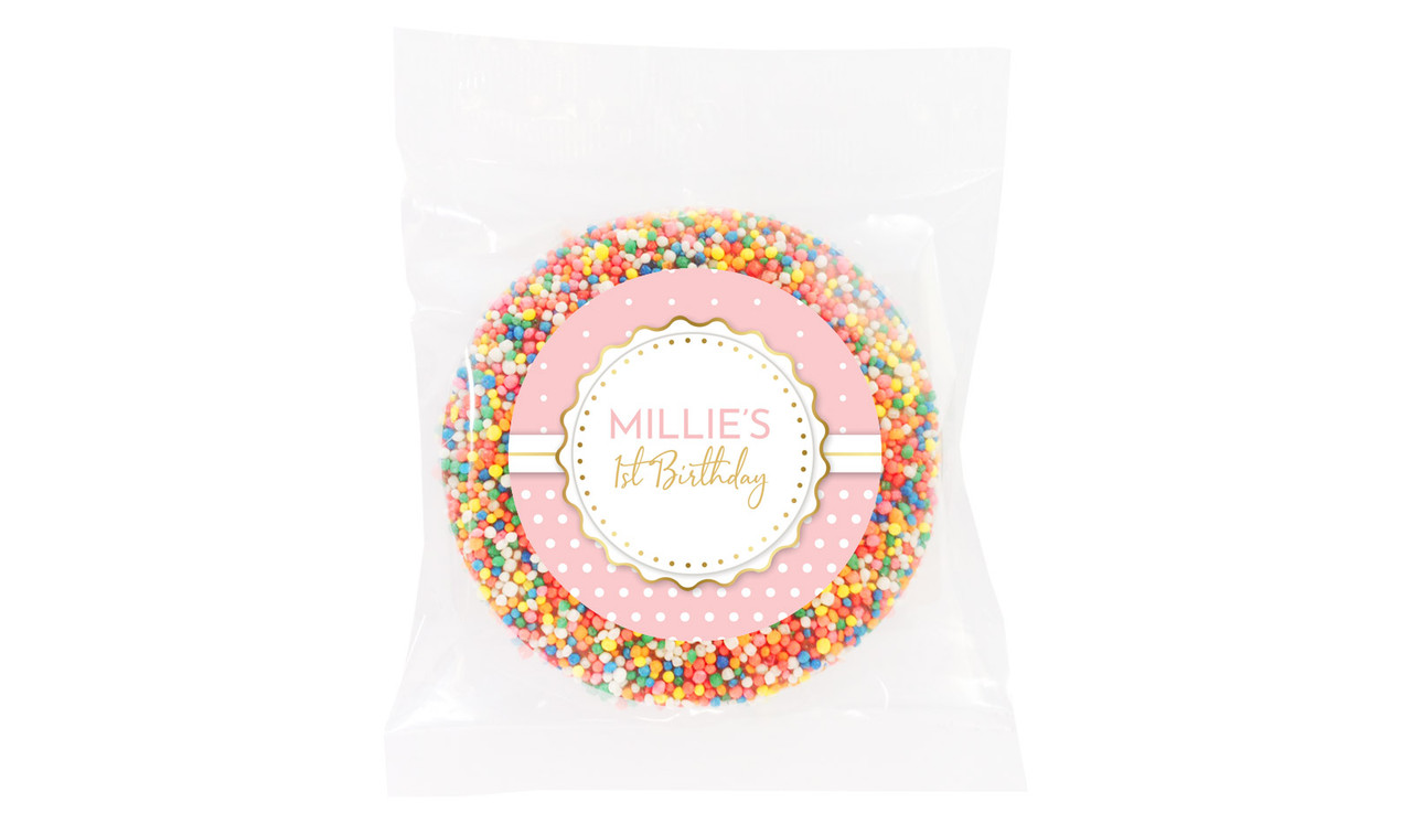 Polkadot Pink Personalised 1st Birthday Giant Chocolate Freckle