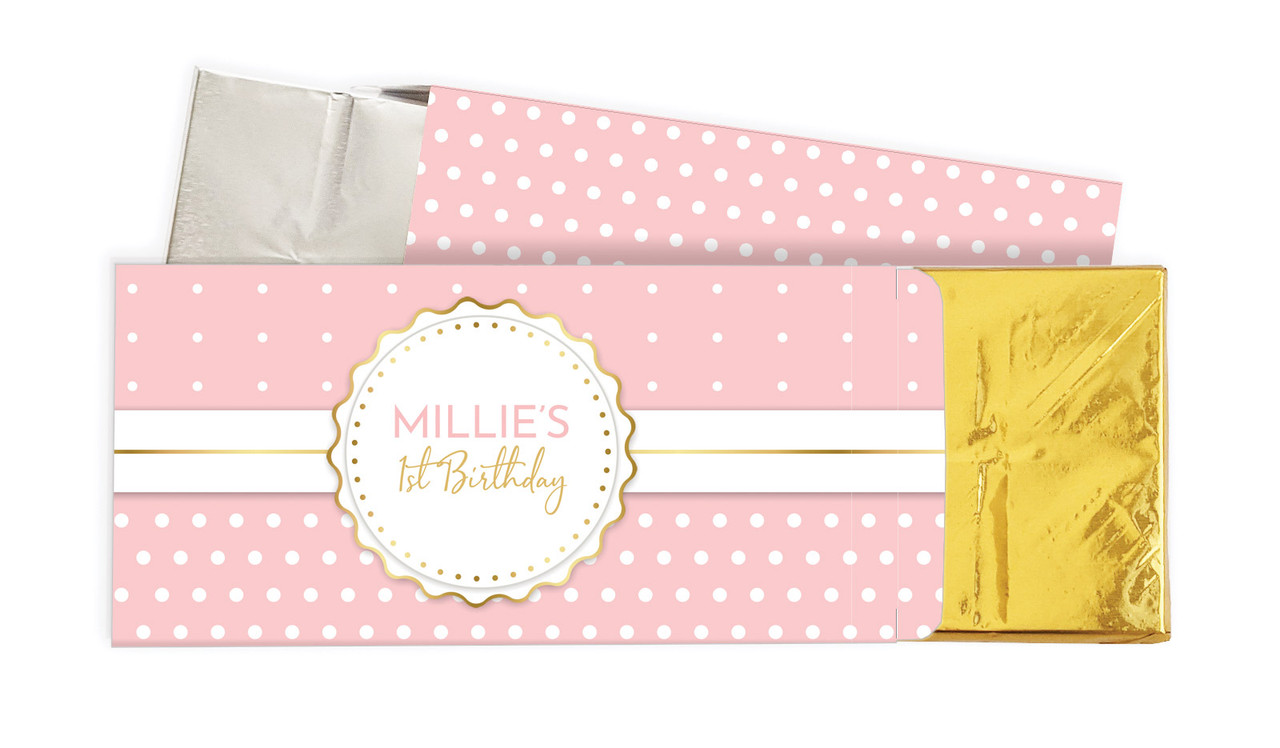 Polkadot Pink 1st Birthday Chocolate Bar In A Box