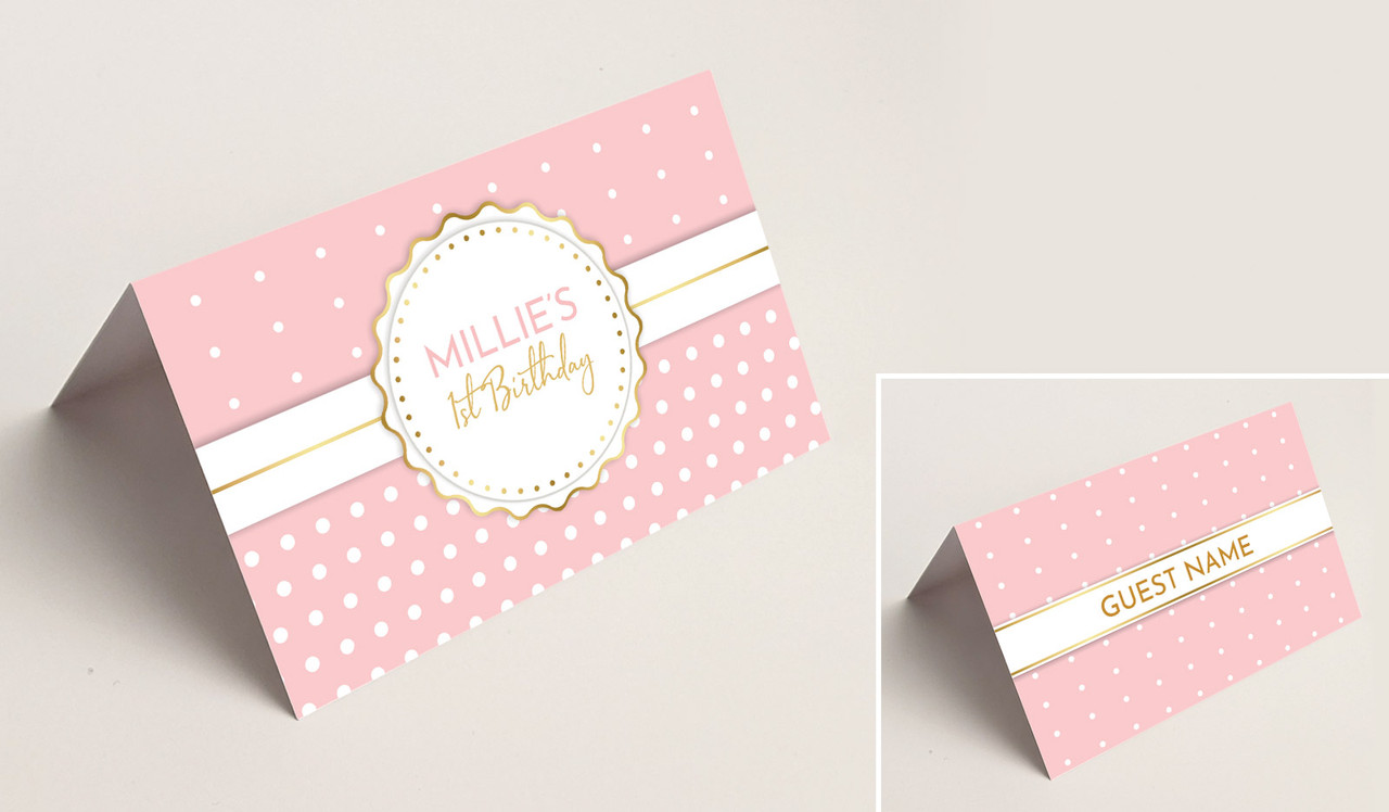 Polkadot Pink 1st Birthday Place Card