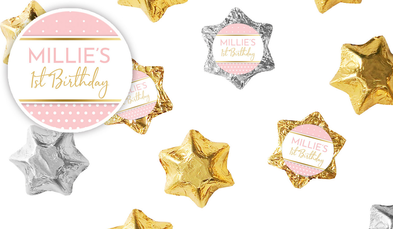 Polkadot Pink 1st Birthday Chocolate Star
