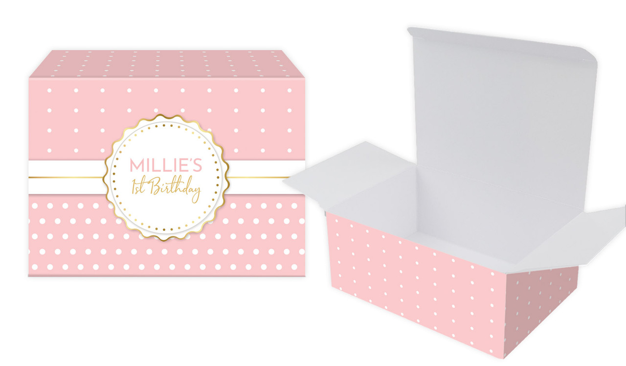 Polkadot Pink 1st Birthday Personalised Tuck Box