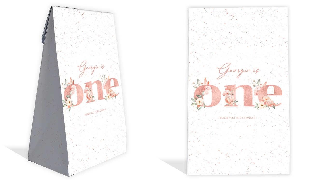 Rose Gold Floral 1st Birthday Party Personalised Gusset Favour Bag
