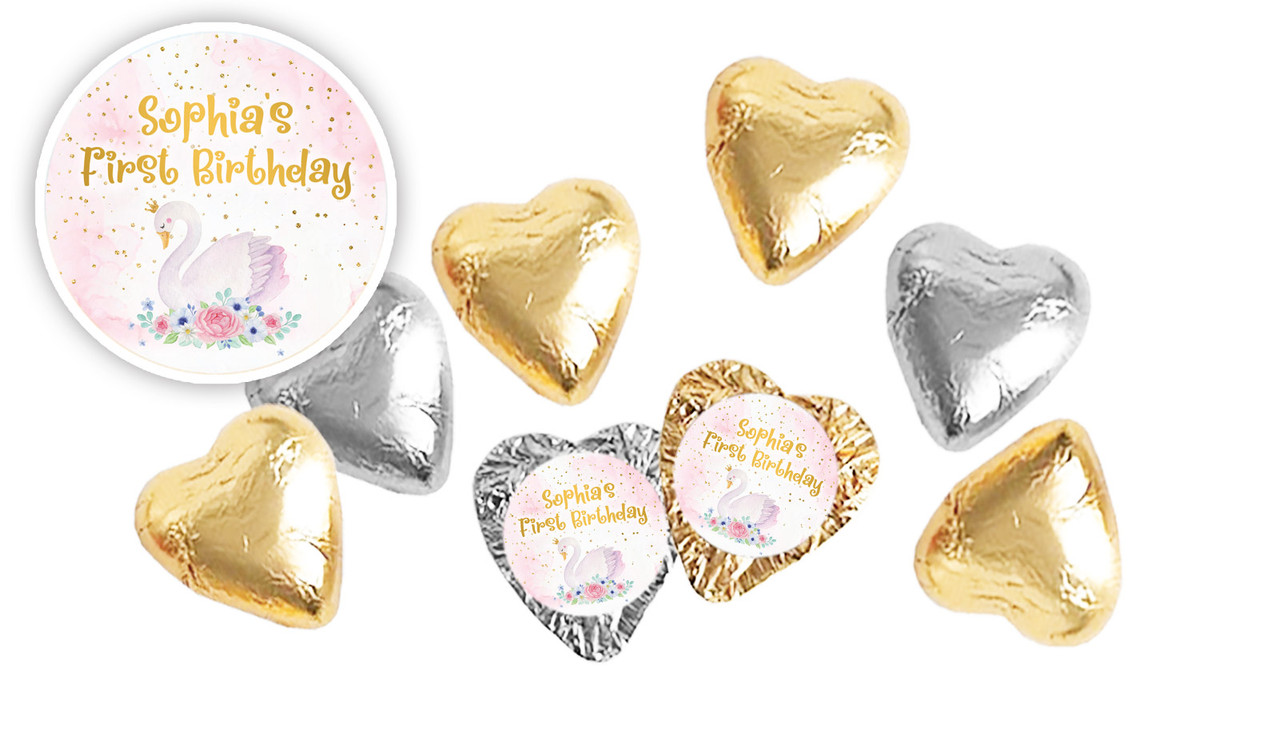 Swan Princess 1st Birthday Foil Chocolate Hearts