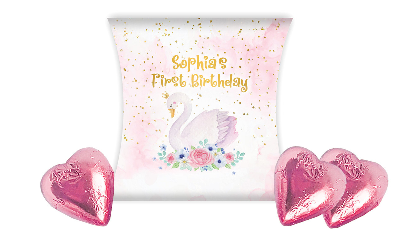 Swan Princess 1st Birthday Party Personalised Pillow Boxes