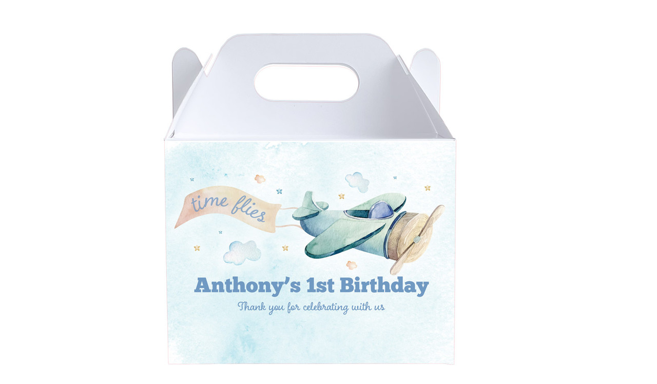 Vintage Plane 1st Birthday Party Personalised Gable Favour Box