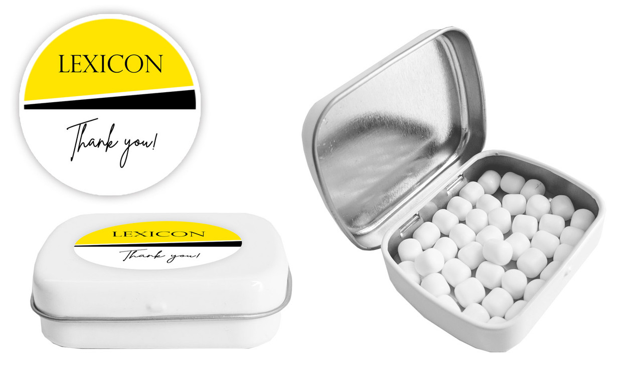 Real Estate Branded Mint Tins - Yellow Label On White Tin