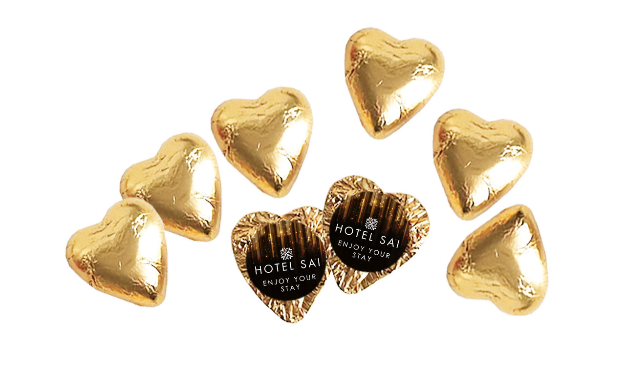 Custom Foil Chocolate Hearts For Hotels