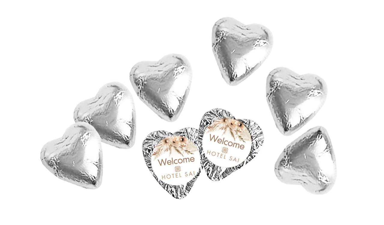 Silver Custom Foil Chocolate Hearts For Hotels