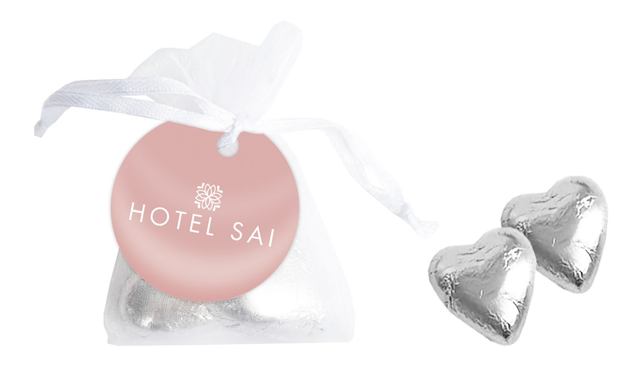 White Branded Hotel Chocolate Organza Bags