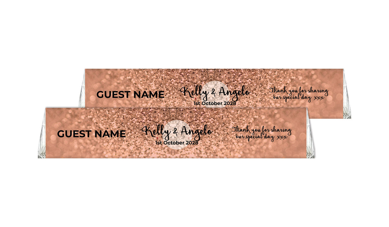 Glitter Rose Gold Custom Toblerone Wedding Chocolates 50g
