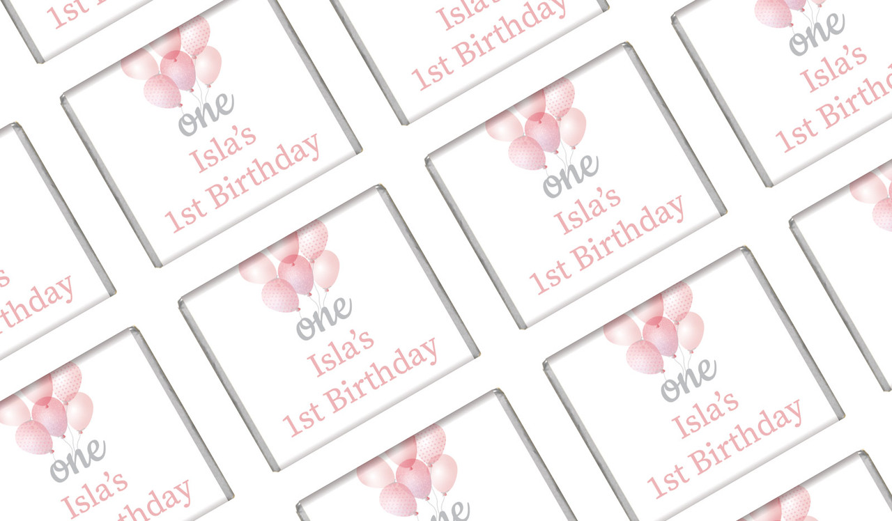 Pink Balloon Personalised 1st Birthday Mini Chocolates