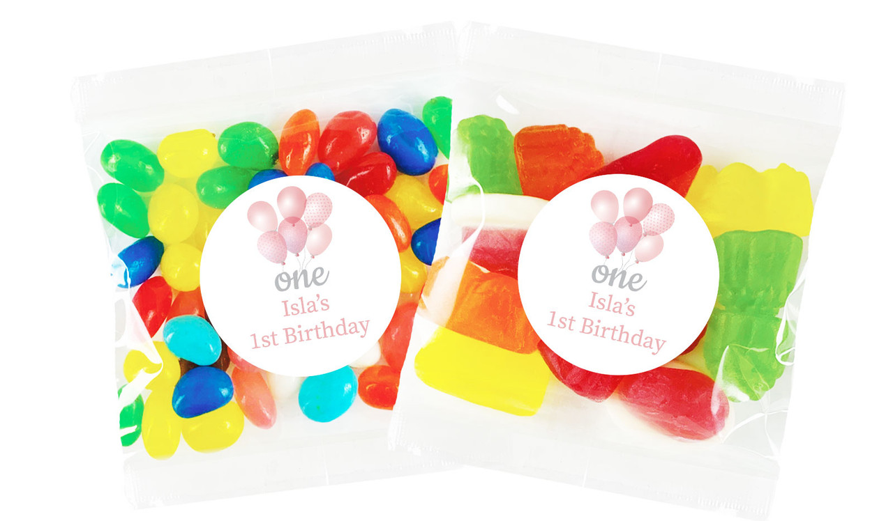 Pink Balloon 1st Birthday Custom Lolly Bag (Choice Of Fillings)
