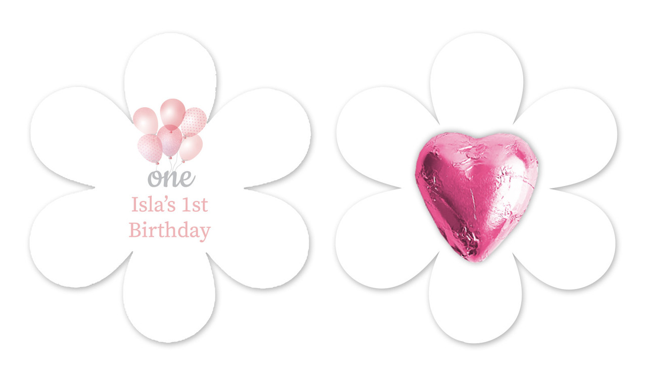 Pink Balloon 1st Birthday Flower Shaped Card