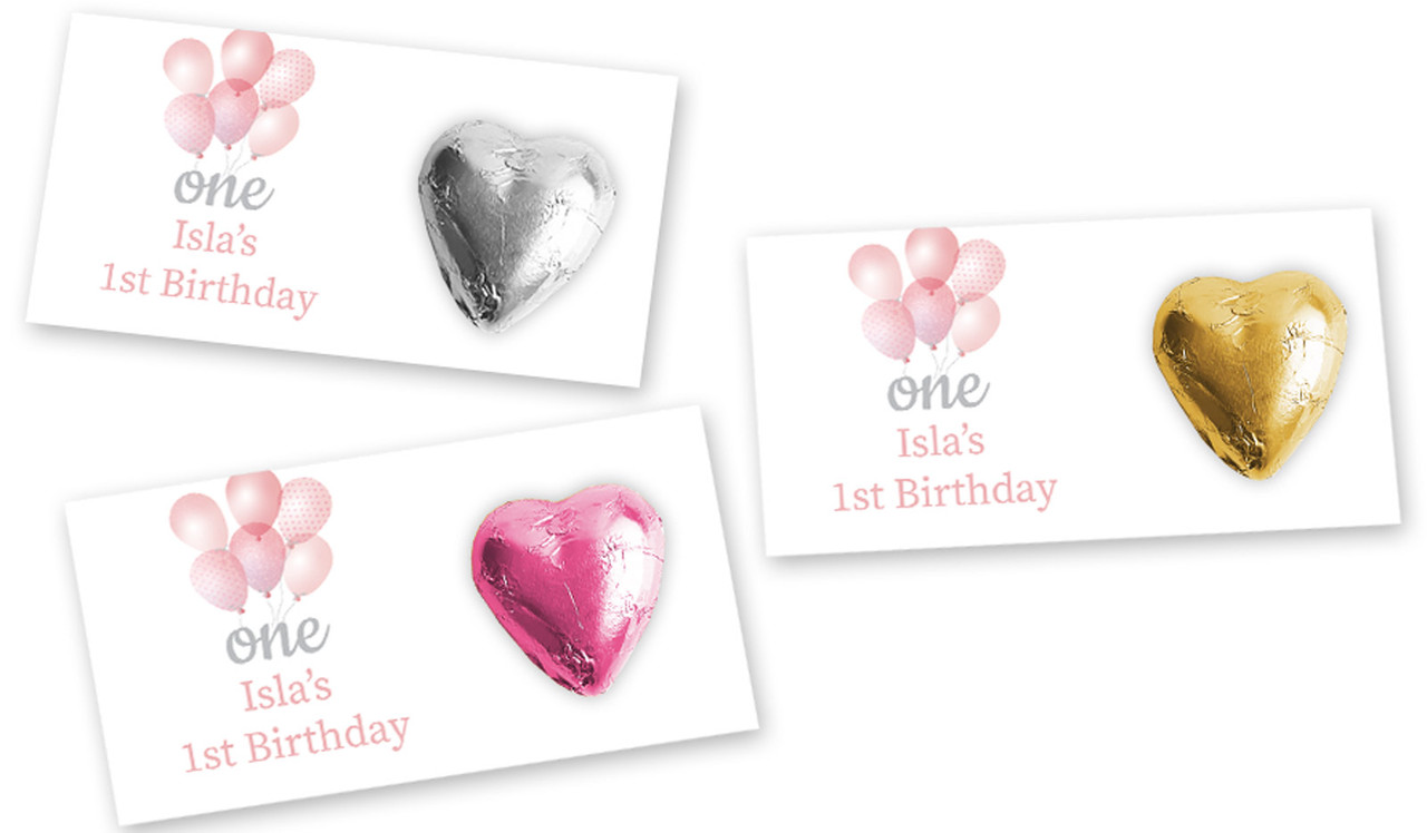 Pink Balloon 1st Birthday Heart Card
