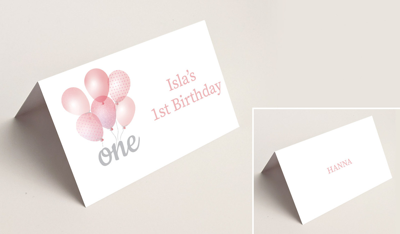 Pink Balloon 1st Birthday Place Card
