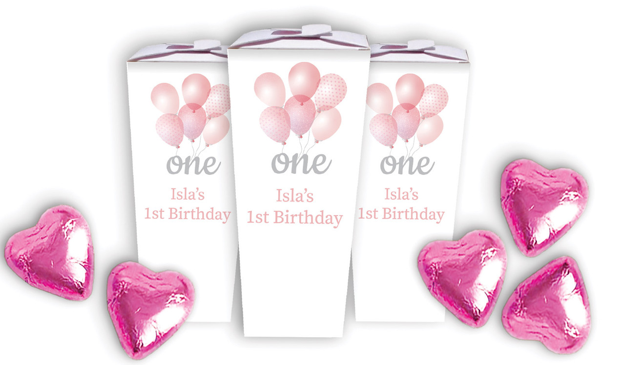 Pink Balloon 1st Birthday Custom Chocabox