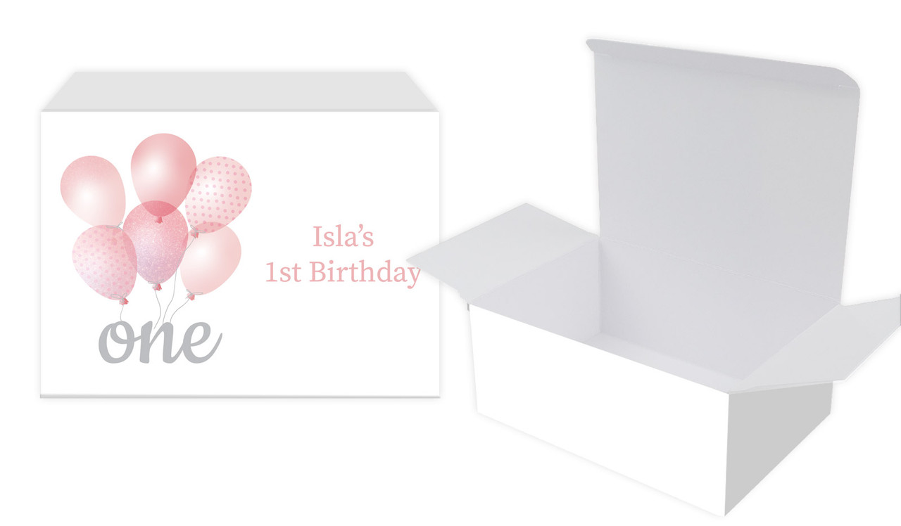 Pink Balloon 1st Birthday Personalised Tuck Box