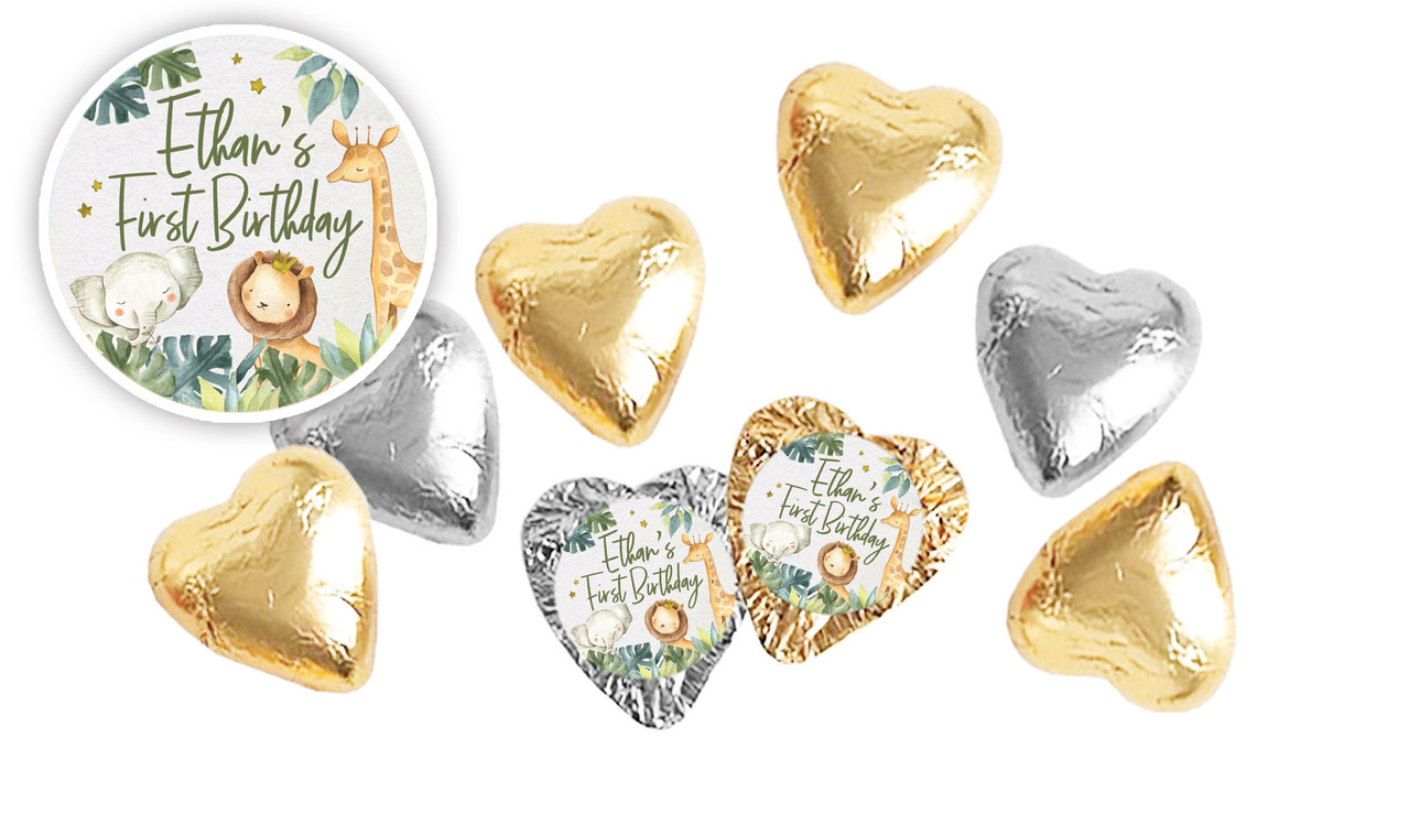 Animal Safari 1st Birthday Foil Chocolate Hearts