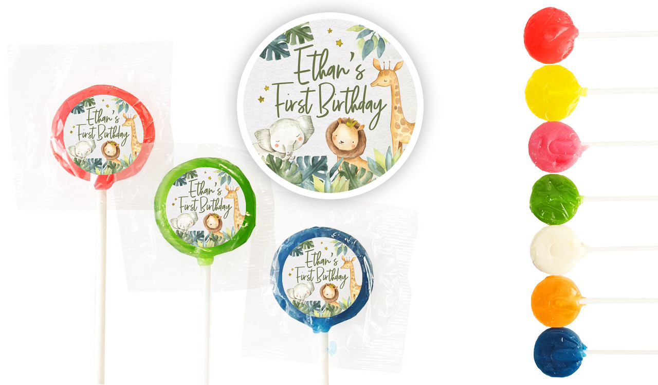 Animal Safari 1st Birthday Custom 3cm Mini Lollipops