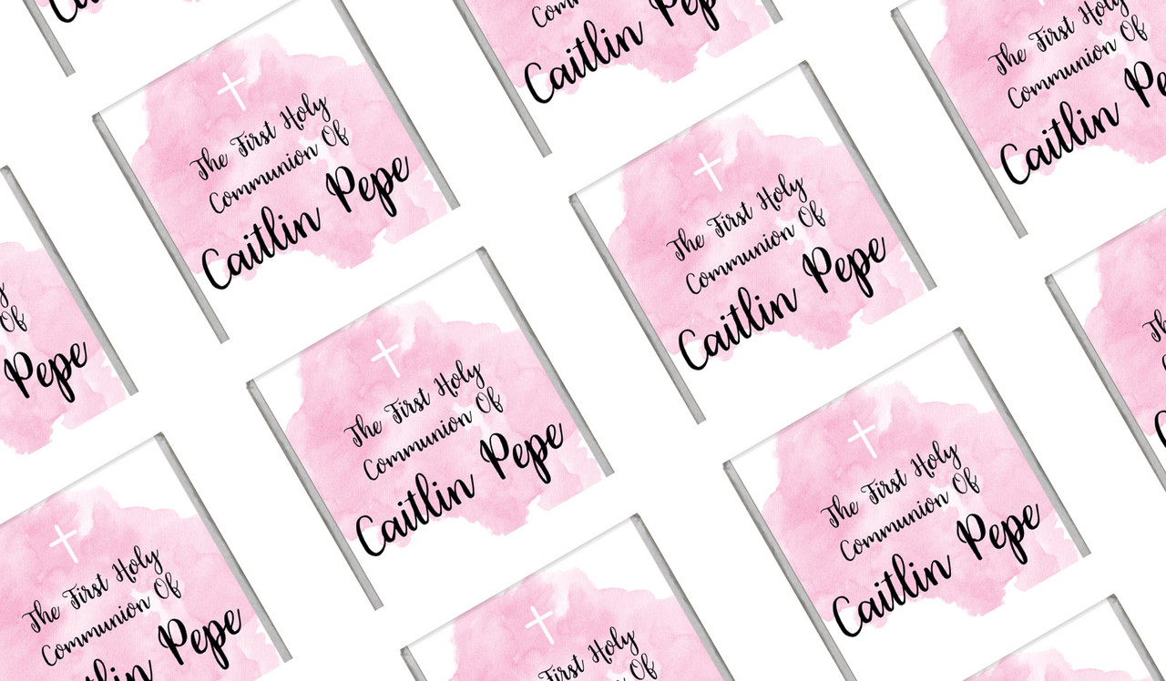 A Splash Of Watercolour Pink Custom Communion Mini Chocolates