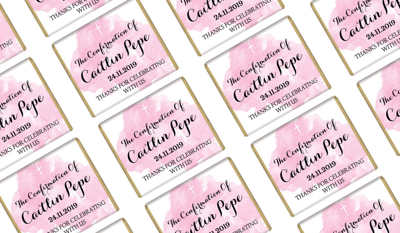 A Splash Of Watercolour Pink Custom Confirmation Mini Chocolates