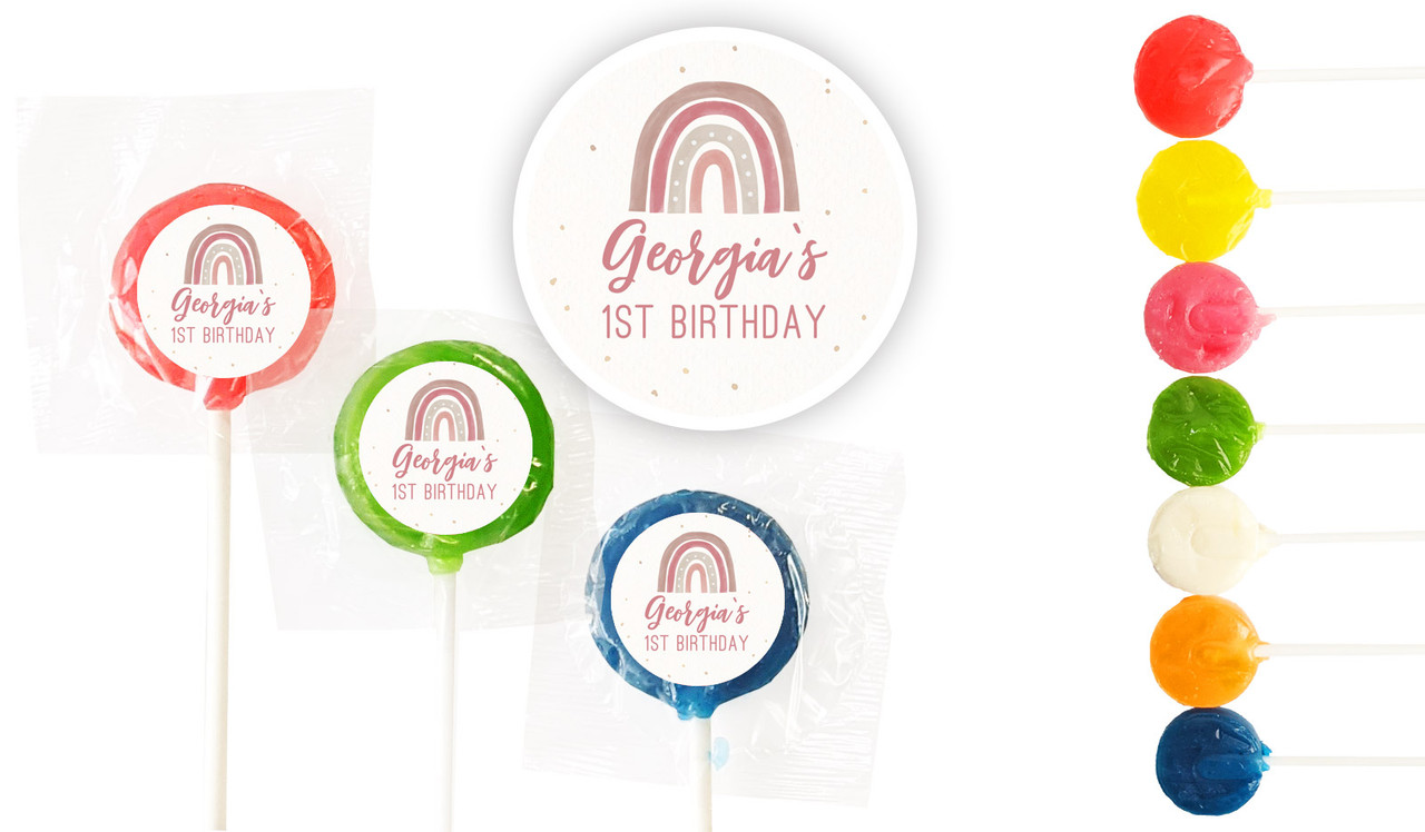 Boho Rainbow 1st Birthday Custom 3cm Mini Lollipops