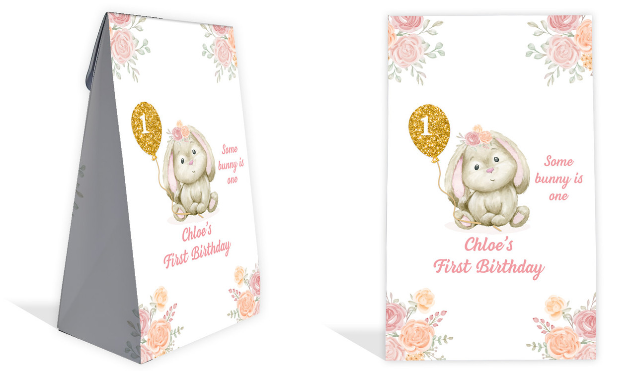 Bunny Balloon 1st Birthday Party Personalised Gusset Favour Bag