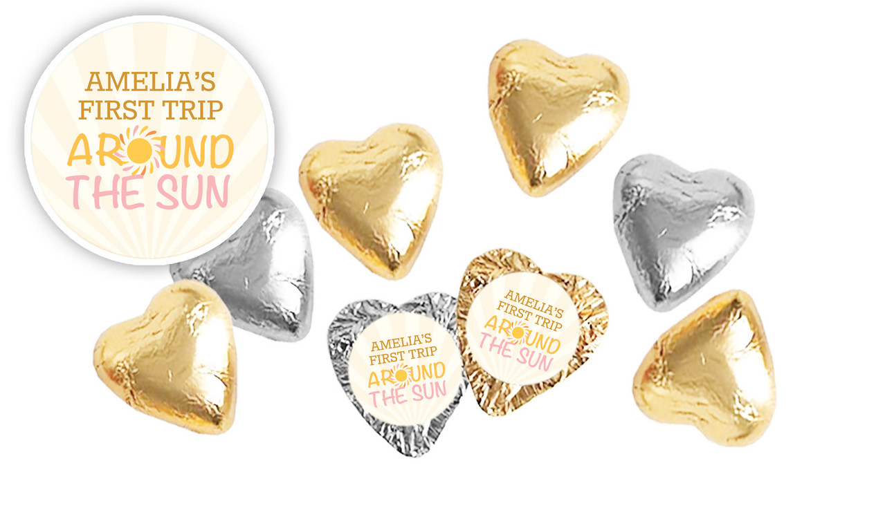 First Trip Around The Sun 1st Birthday Foil Chocolate Hearts