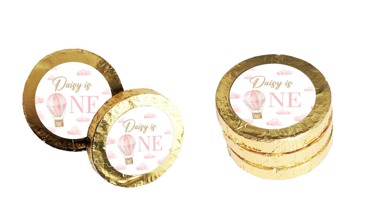 Hot Air Balloon Personalised 1st Birthday Chocolate Coin