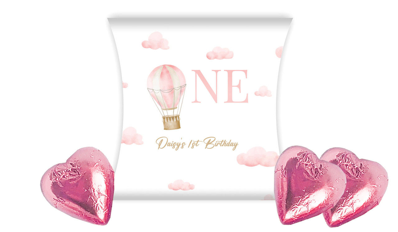 Hot Air Balloon Personalised 1st Birthday Party Pillow Boxes